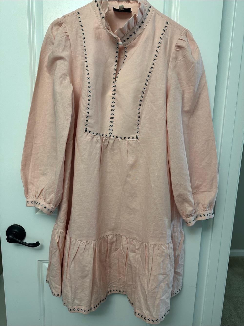 Tuckernuck Bermuda Pink Embroidered Palmerston Dress Linen Mini - Size M